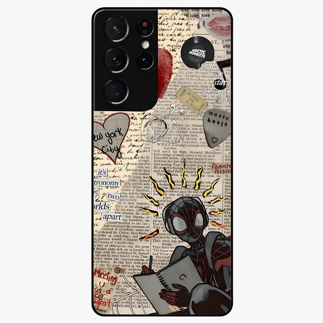 City Dream Sketch Glass Case showing flat back view with artistic city skyline sketch artwork and glossy glass finish.