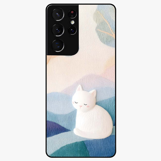 Cotton Dream Cat Glass Case showing flat back view with soft dreamy cat artwork and glossy glass finish.