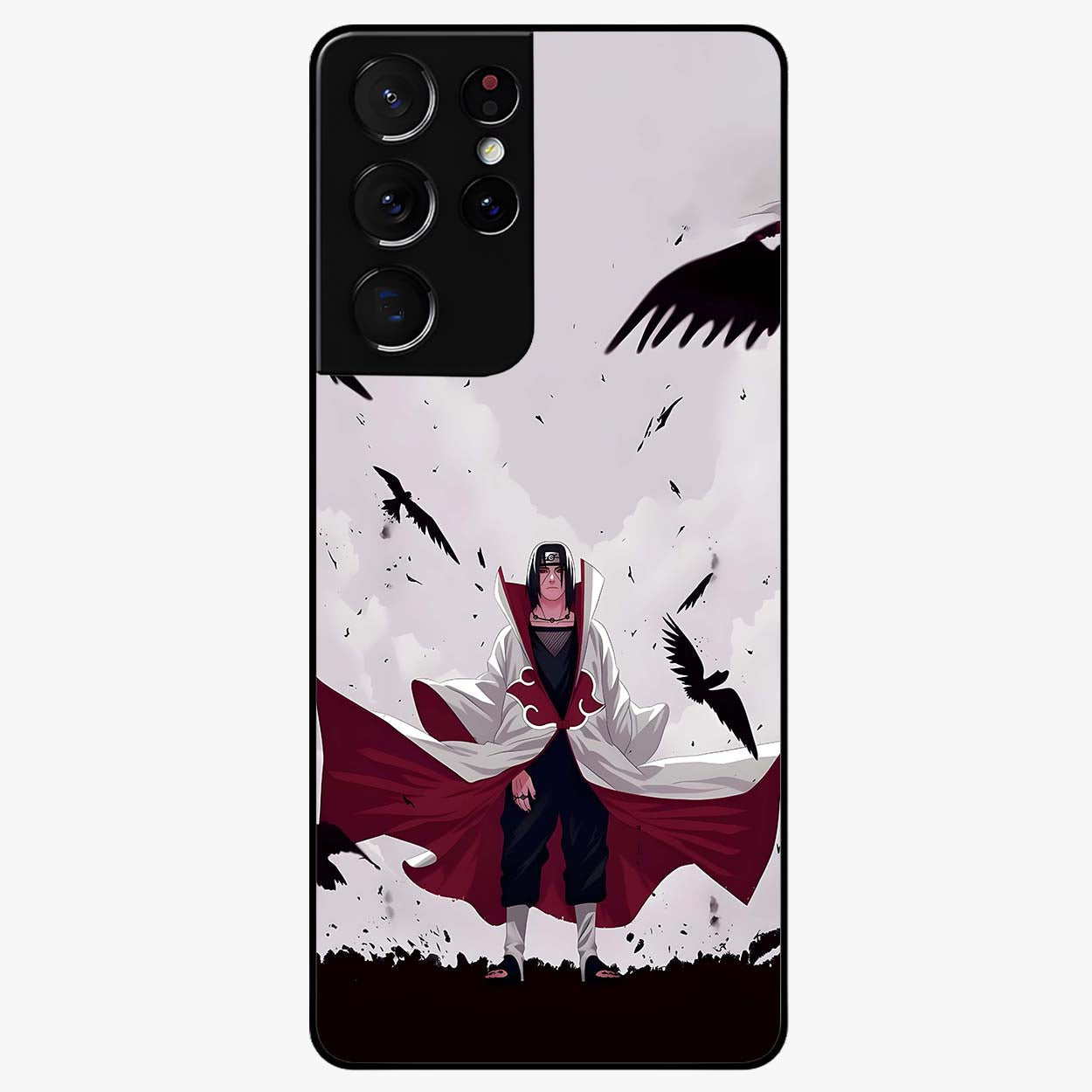 Crimson Crow Ascension Glass Case showing flat back view with mystical crow artwork and glossy glass finish.