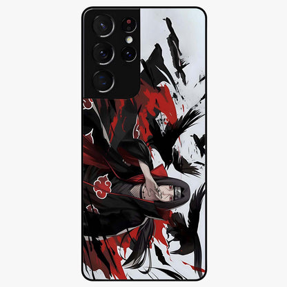 Crimson Crow Illusion Glass Case showing flat back view with artistic crow illusion artwork and glossy glass finish.