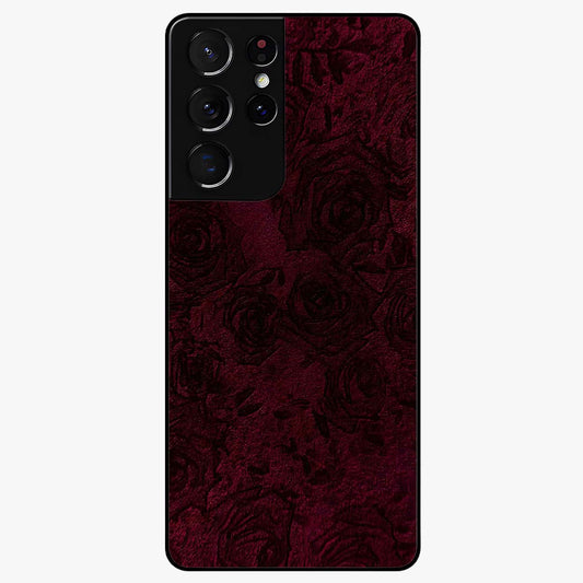 Crimson Fade Flow Glass Case showing flat back view with flowing crimson gradient artwork and glossy glass finish.