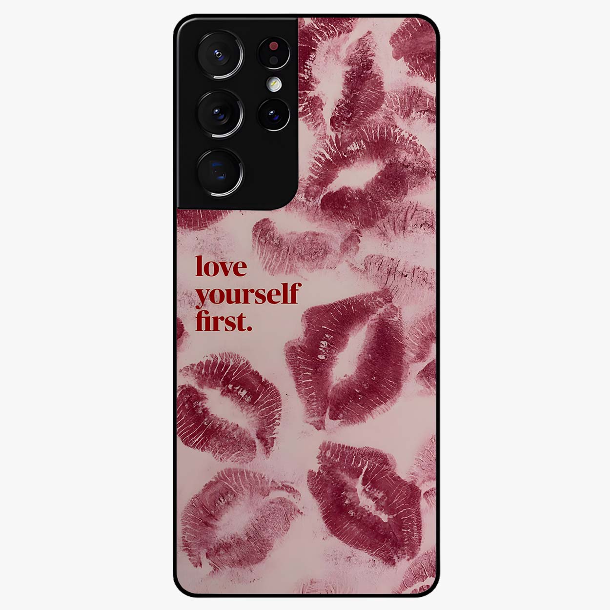 Crimson Kiss Love Glass Case showing flat back view with romantic crimson themed artwork and glossy glass finish.