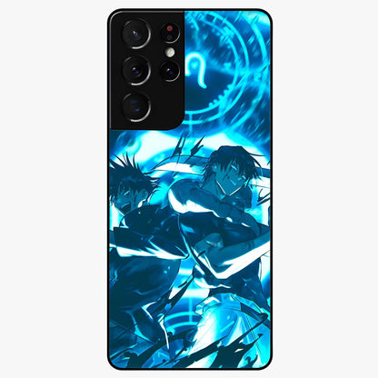 Cursed Energy Clash Glass Case showing flat back view with intense cursed energy artwork and glossy glass finish.