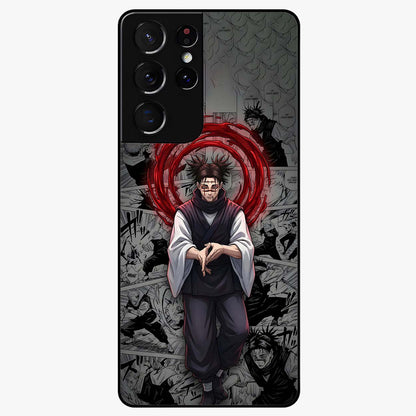Cursed Ritual Ascension Glass Case showing flat back view with dark ritual themed artwork and glossy glass finish.