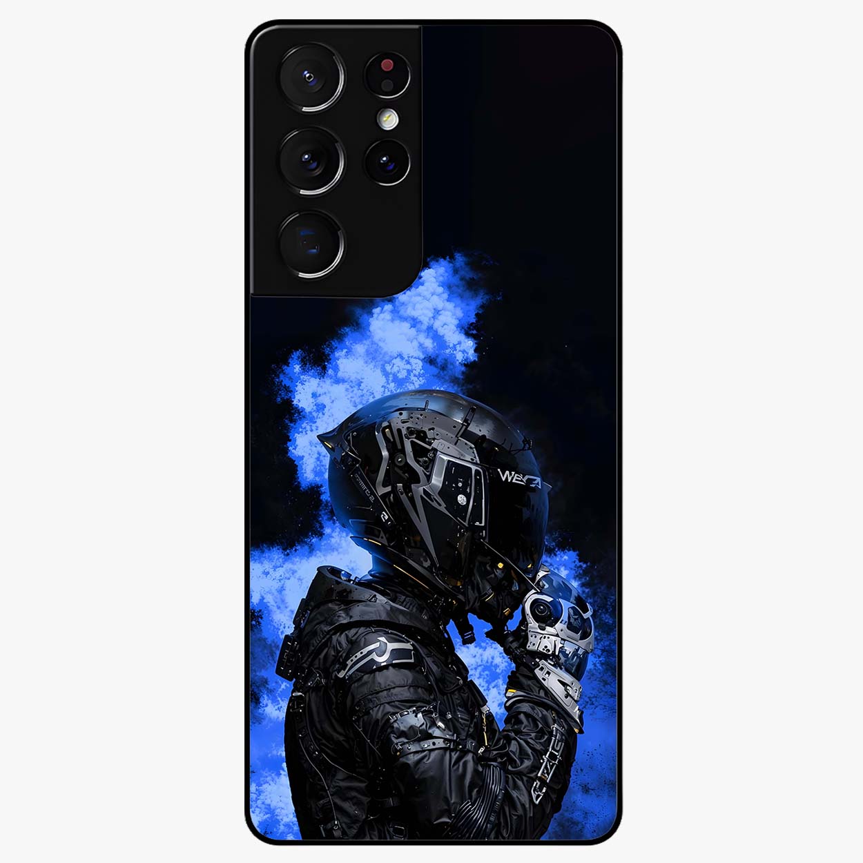 Cyber Sentinel Protocol Glass Case showing flat back view with futuristic cyber themed artwork and glossy glass finish.