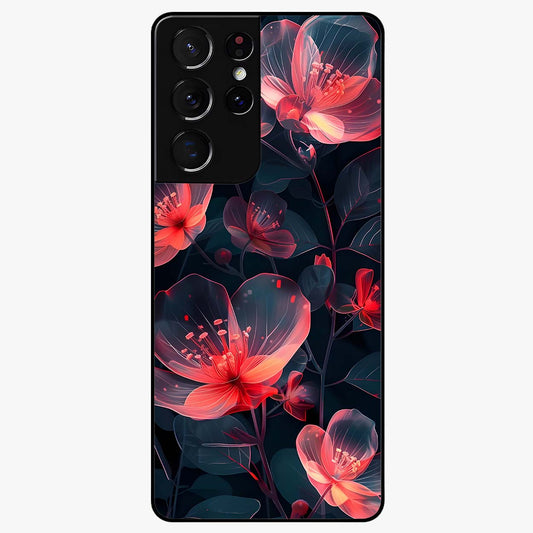 Dark Shade of Flower Glass Case showing flat back view with elegant dark floral artwork and glossy glass finish.