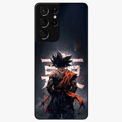 Dark Warrior In Rain Glass Case showing flat back view with warrior artwork in rainy atmosphere and glossy glass finish.