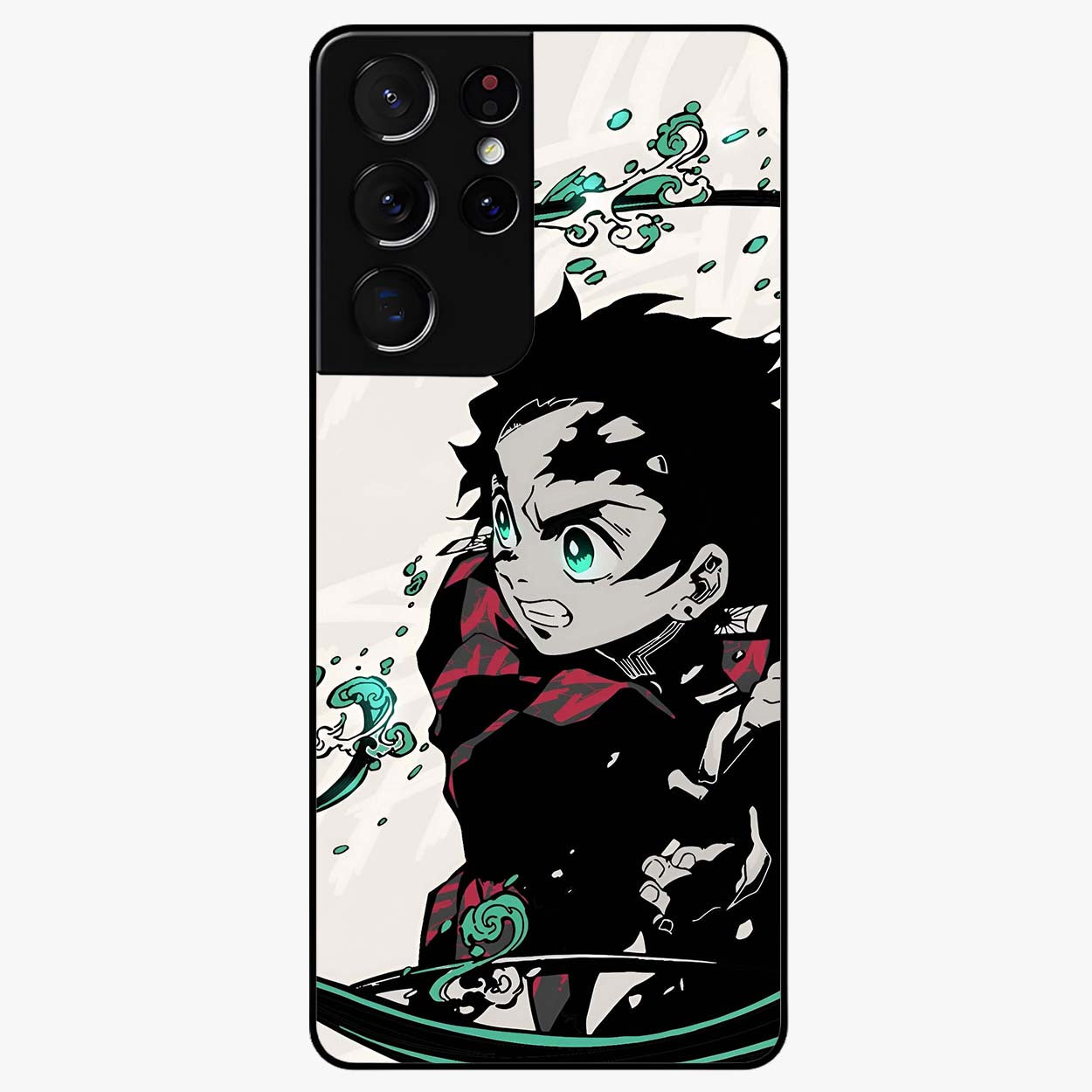 Demon Slayer Glass Case showing flat back view with bold anime inspired artwork and glossy glass finish.