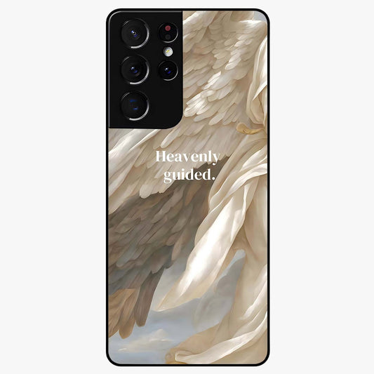 Divine Winged Grace Glass Case showing flat back view with elegant wing inspired artwork and glossy glass finish.