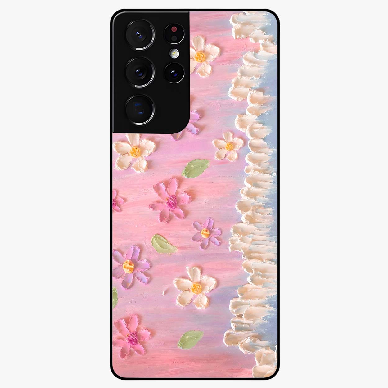 Dreamy Painted Garden Glass Case showing flat back view with artistic painted floral garden artwork and glossy glass finish.
