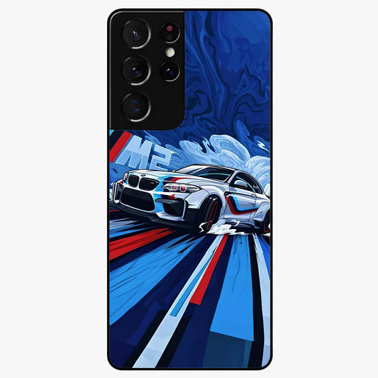 Drift Power Rush Glass Case showing flat back view with dynamic racing inspired artwork and glossy glass finish.