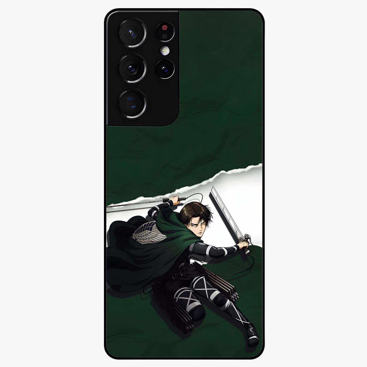 Emerald War Vanguard Glass Case showing flat back view with powerful warrior themed artwork and glossy glass finish.