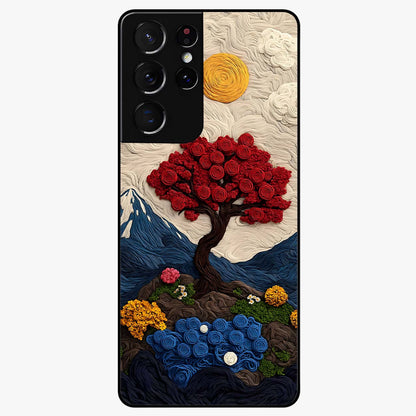 Eternal Nature Tapestry Glass Case showing flat back view with intricate nature tapestry artwork and glossy glass finish.