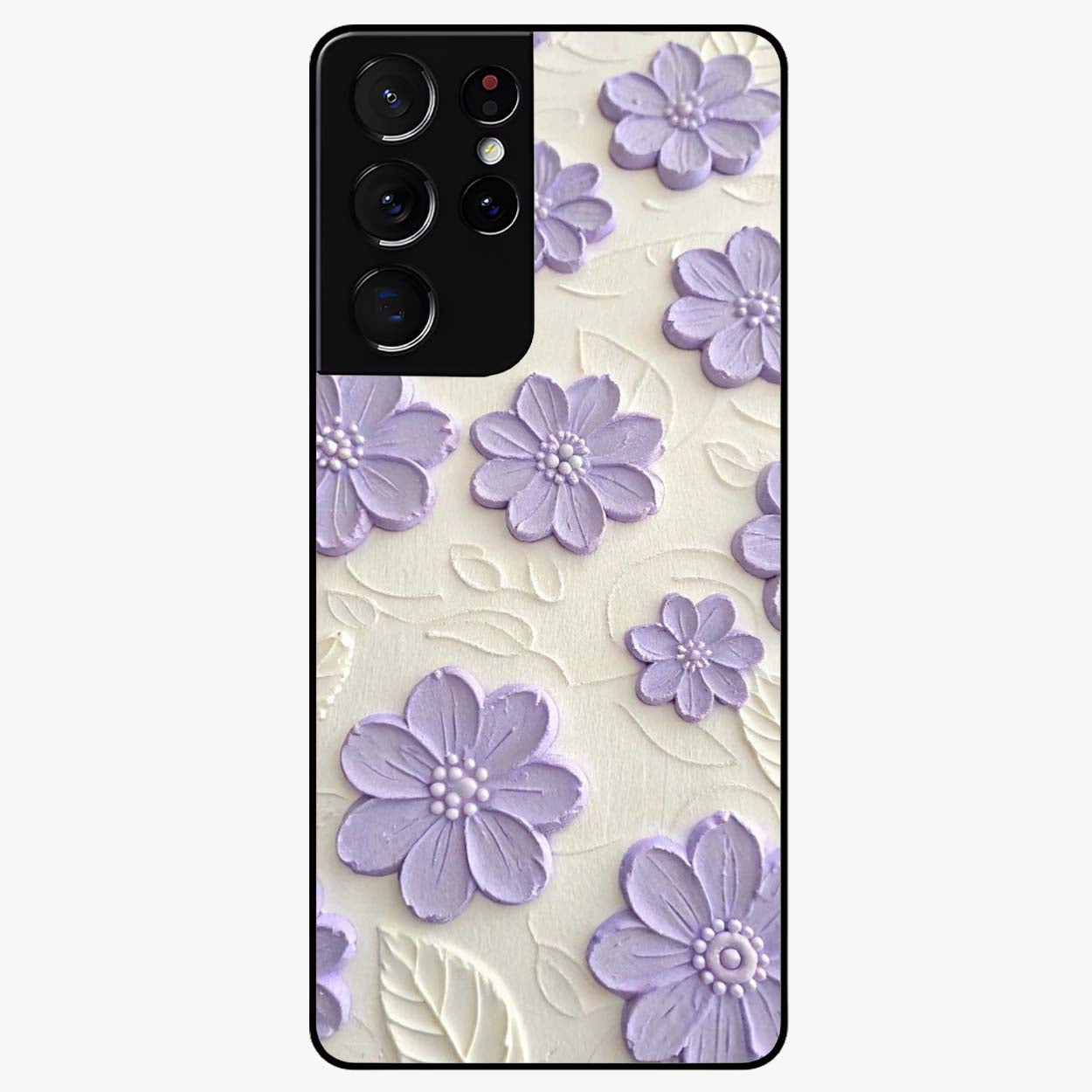 Floral Wall Art With Purple Flowers Glass Case showing flat back view with purple flower artwork and glossy glass finish.