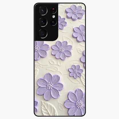 Floral Wall Art With Purple Flowers Glass Case showing flat back view with purple flower artwork and glossy glass finish.