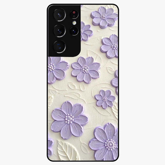 Floral Wall Art With Purple Flowers Glass Case showing flat back view with purple flower artwork and glossy glass finish.