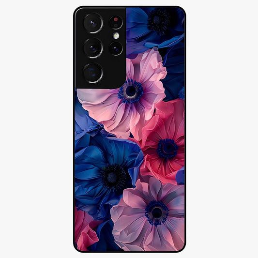 Flower Paper Art Pattern Glass Case showing flat back view with paper cut style floral artwork and glossy glass finish.
