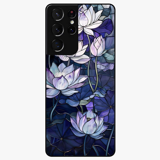 Gloss Petal Rush Glass Case showing flat back view with glossy flower petal artwork and smooth glass finish.
