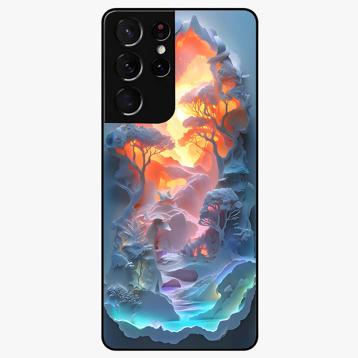 Glow Forest Portal Glass Case showing flat back view with glowing forest portal artwork and glossy glass finish.