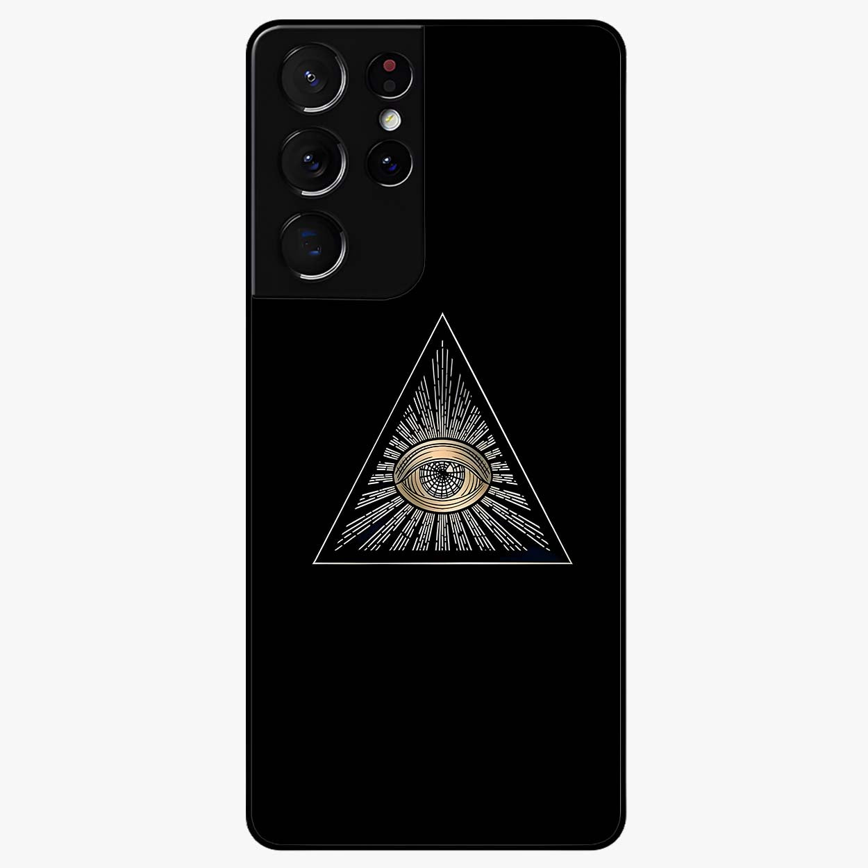 Illuminati Evil Glass Case showing flat back view with mysterious illuminati symbol artwork and glossy glass finish.