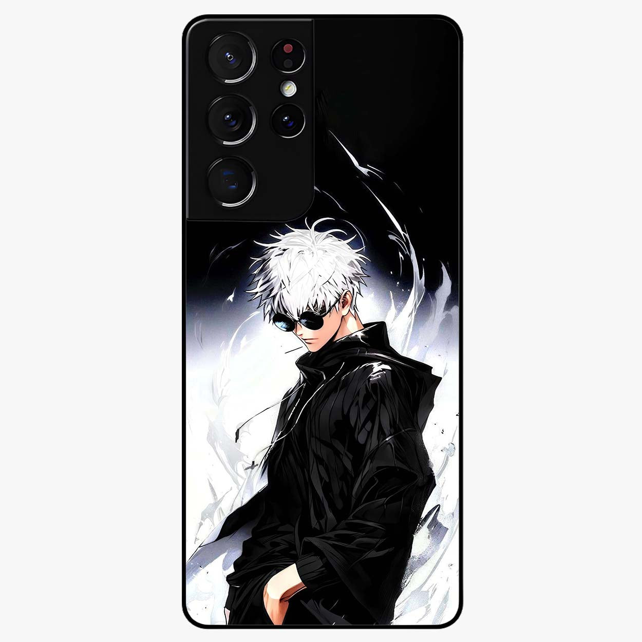 Limitless Shadow King Glass Case showing flat back view with powerful shadow warrior artwork and glossy glass finish.