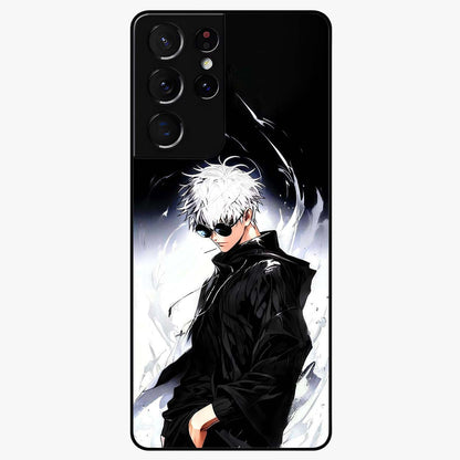 Limitless Shadow King Glass Case showing flat back view with powerful shadow warrior artwork and glossy glass finish.