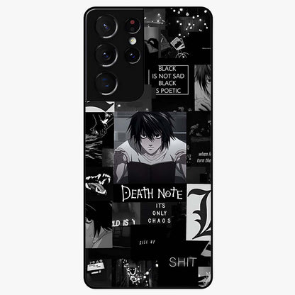 Midnight Chaos Mind Glass Case showing flat back view with abstract dark themed artwork and glossy glass finish.