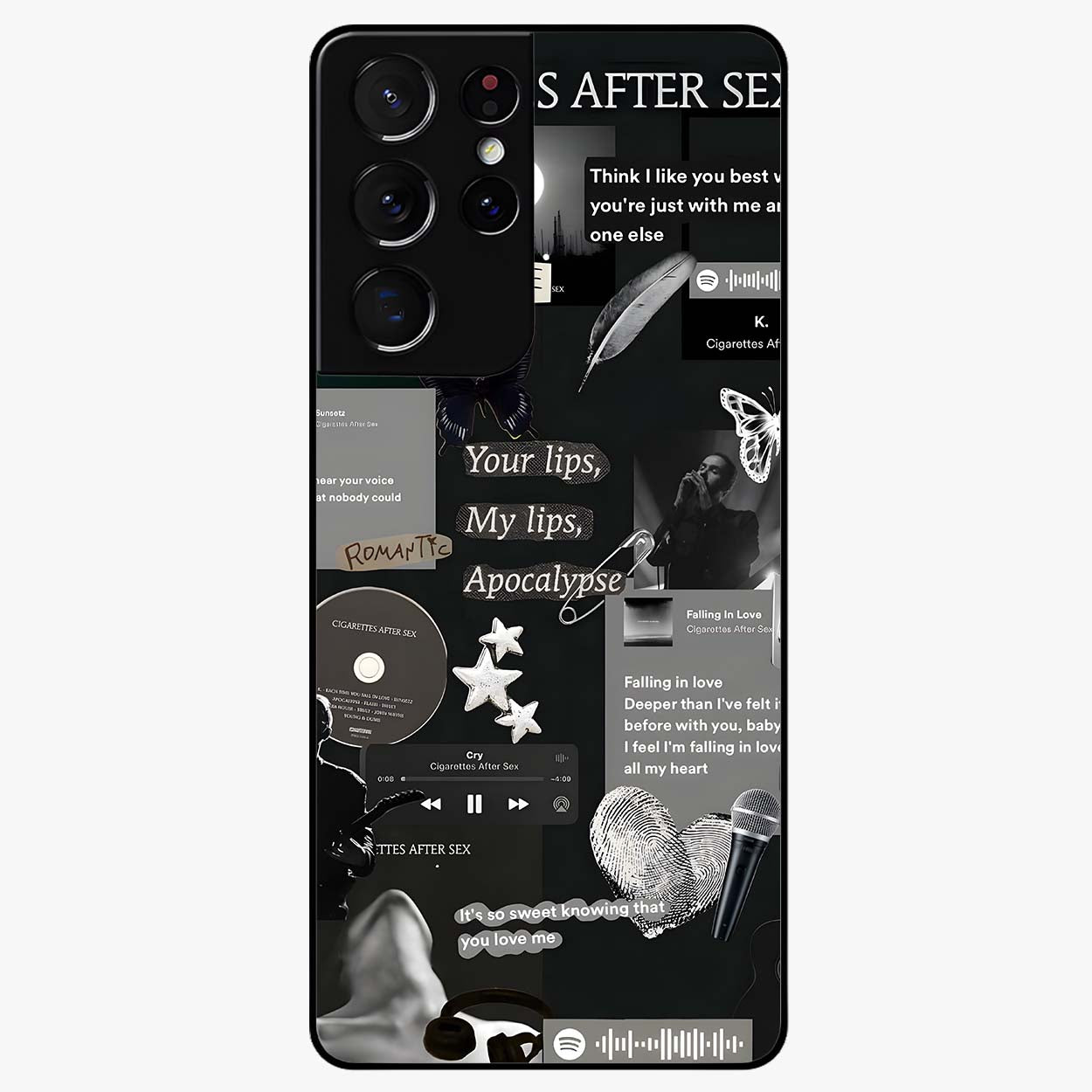 Midnight Love Echo Glass Case showing flat back view with romantic midnight themed artwork and glossy glass finish.