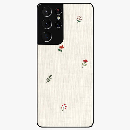 Minimal Petal Whispers Glass Case showing flat back view with soft minimal floral artwork and glossy glass finish.
