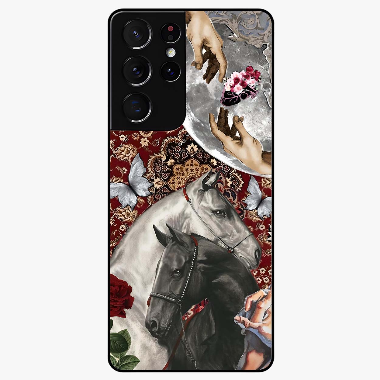 Moonlit Royal Stallion Glass Case showing flat back view with majestic horse under moonlight artwork and glossy glass finish.