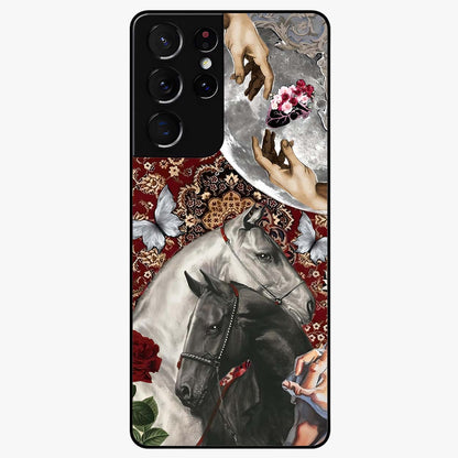 Moonlit Royal Stallion Glass Case showing flat back view with majestic horse under moonlight artwork and glossy glass finish.