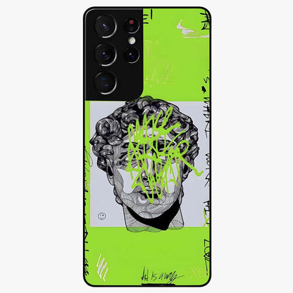 Neo Graffiti Rebellion Glass Case showing flat back view with vibrant graffiti artwork and glossy glass finish.