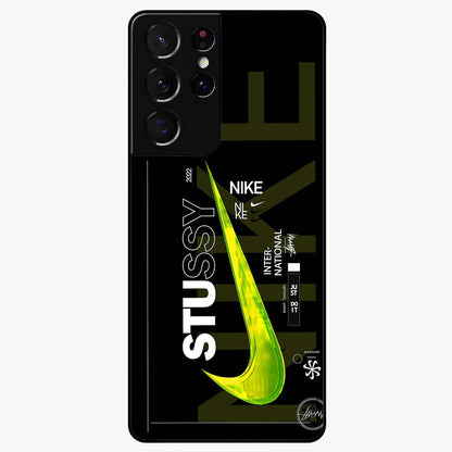 Neon Street Edition Glass Case showing flat back view with neon street style artwork and glossy glass finish.