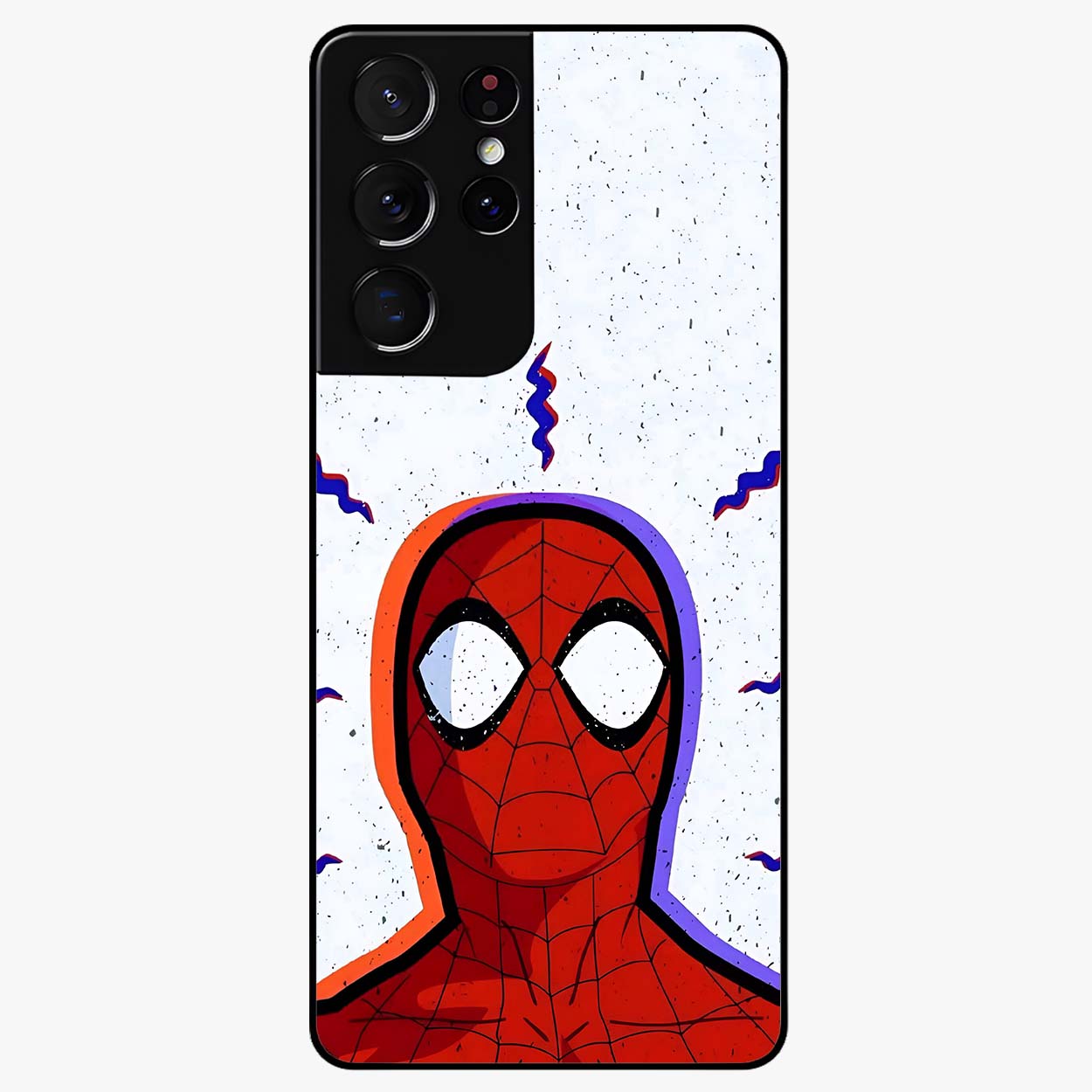 Omg Spiderman Glass Case showing flat back view with bold superhero inspired artwork and glossy glass finish.