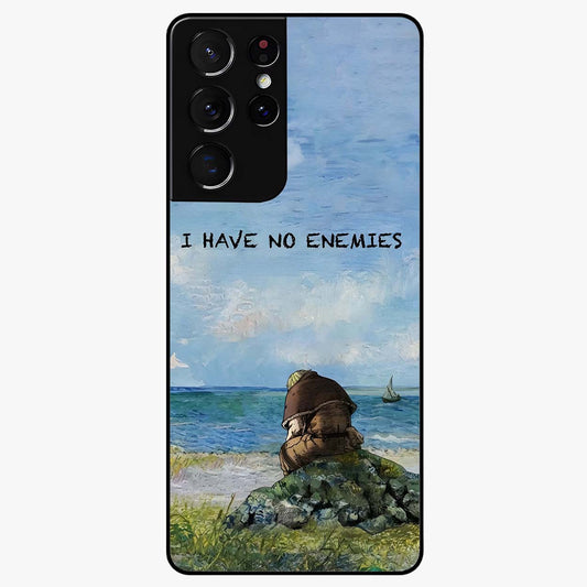 Peace Beyond War Glass Case showing flat back view with symbolic peace themed artwork and glossy glass finish.