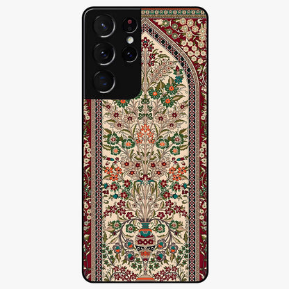 Persian Inspired Glass Case showing flat back view with ornate Persian style pattern artwork and glossy glass finish.
