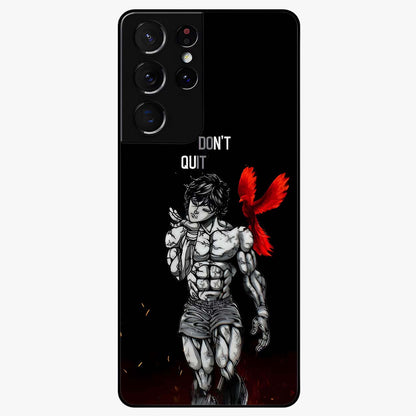 Rise Beyond Limits Glass Case showing flat back view with motivational typography artwork and glossy glass finish.