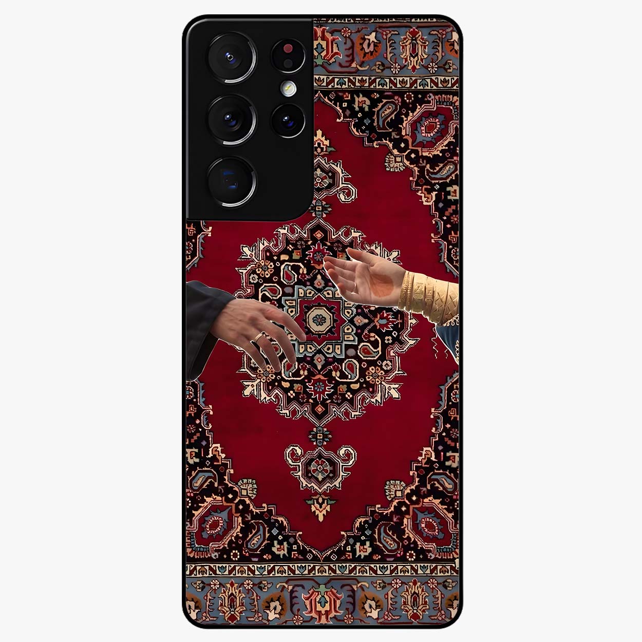 Royal Touch Reach Glass Case showing flat back view with elegant royal themed artwork and glossy glass finish.