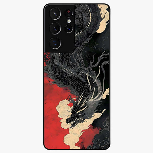 Shadow Dragon Fury Glass Case showing flat back view with fierce dragon artwork and glossy glass finish.