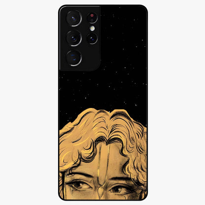 Shri Krishna Art Glass Case showing flat back view with devotional Krishna artwork and glossy glass finish.