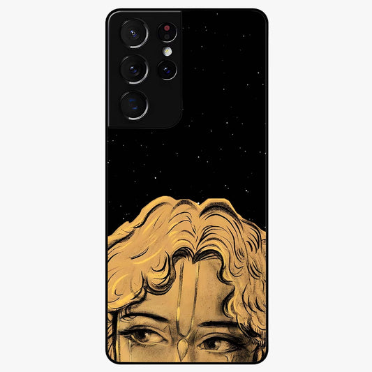 Shri Krishna Art Glass Case showing flat back view with devotional Krishna artwork and glossy glass finish.