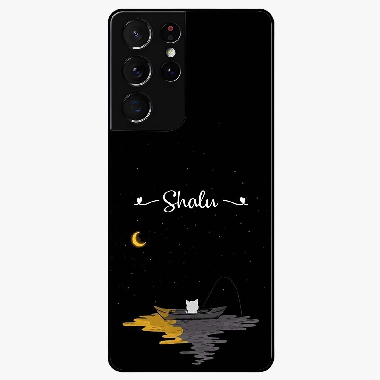 Silent Night Row Glass Case showing flat back view with calm night themed artwork and glossy glass finish.