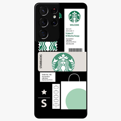 Starbucks Mocha Glass Case showing flat back view with coffee inspired artwork and glossy glass finish.