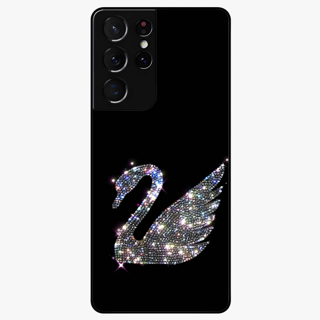 Starlit Swan Grace Glass Case showing flat back view with graceful swan artwork under starry sky and glossy glass finish.