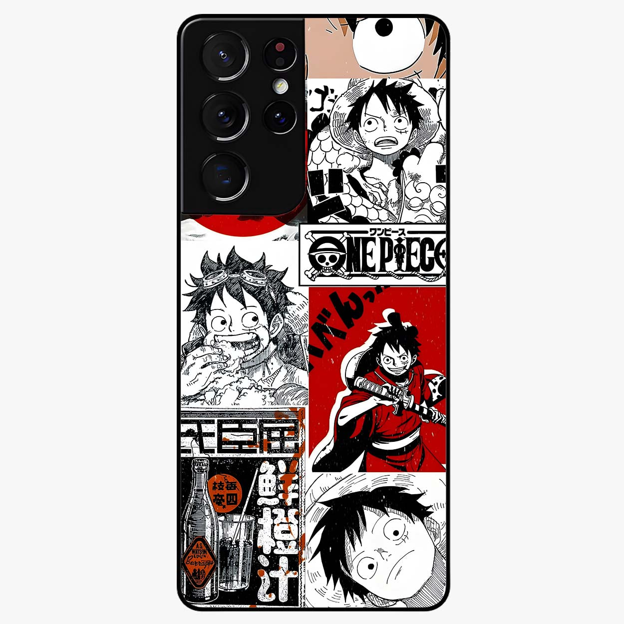 Strawhat Chaos Panels Glass Case showing flat back view with anime inspired chaos panel artwork and glossy glass finish.