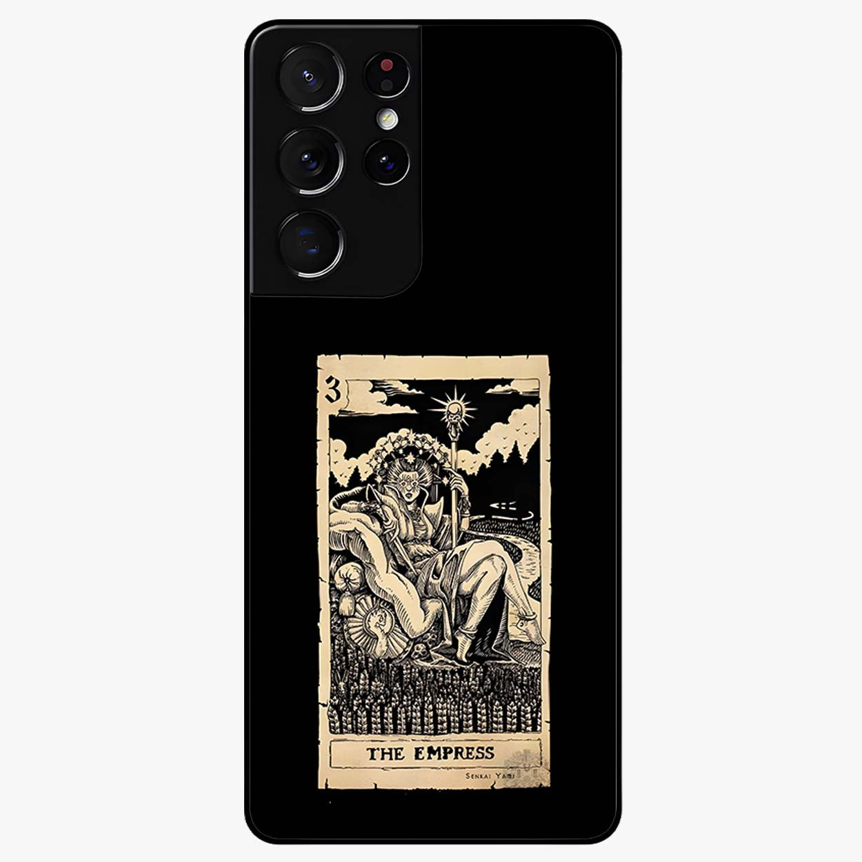 The Empress Glass Case showing flat back view with regal feminine artwork and glossy glass finish.