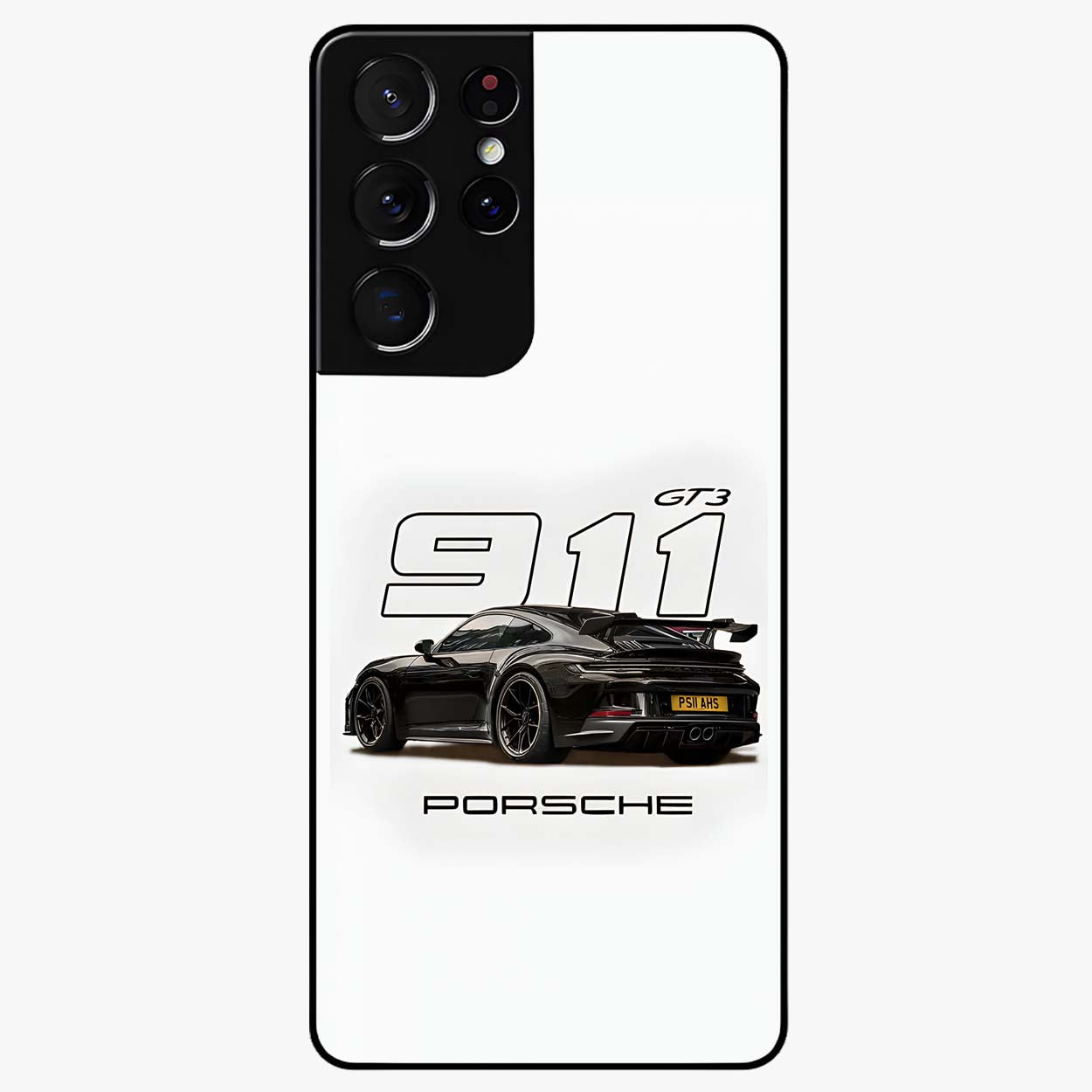 Turbo Legacy Icon Glass Case showing flat back view with iconic sports car inspired artwork and glossy glass finish.