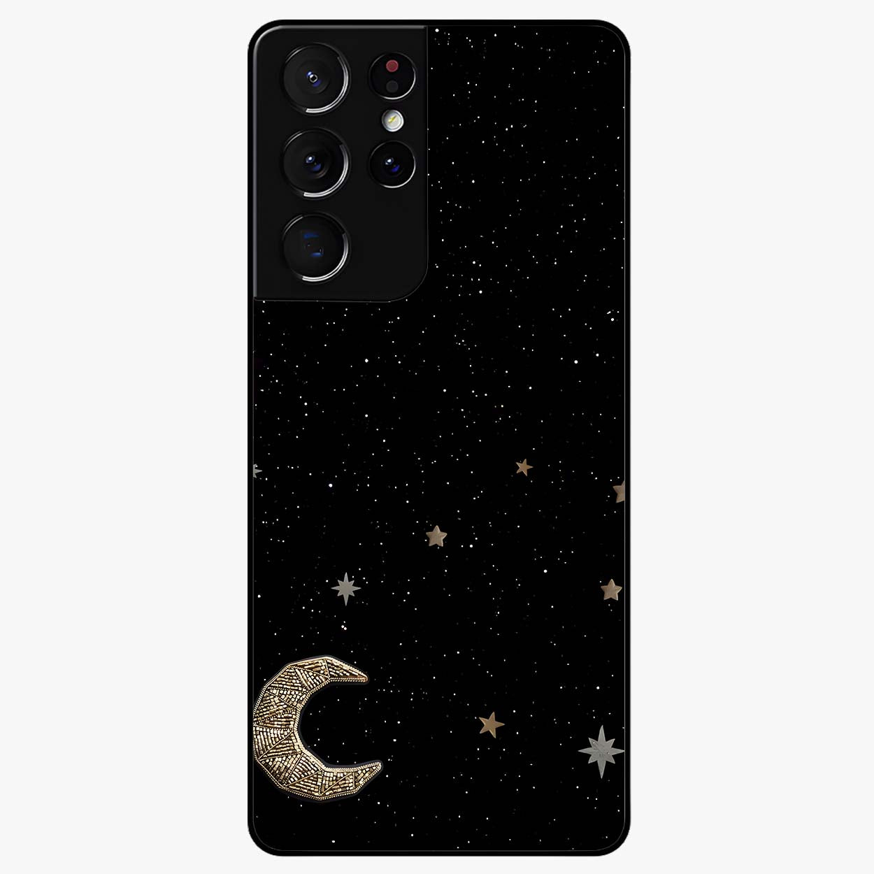 Twinkle Star With Half Moon Glass Case showing flat back view with star and half moon artwork and glossy glass finish.