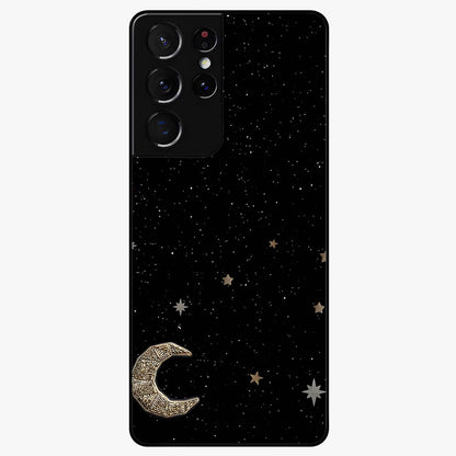 Twinkle Star With Half Moon Glass Case showing flat back view with star and half moon artwork and glossy glass finish.