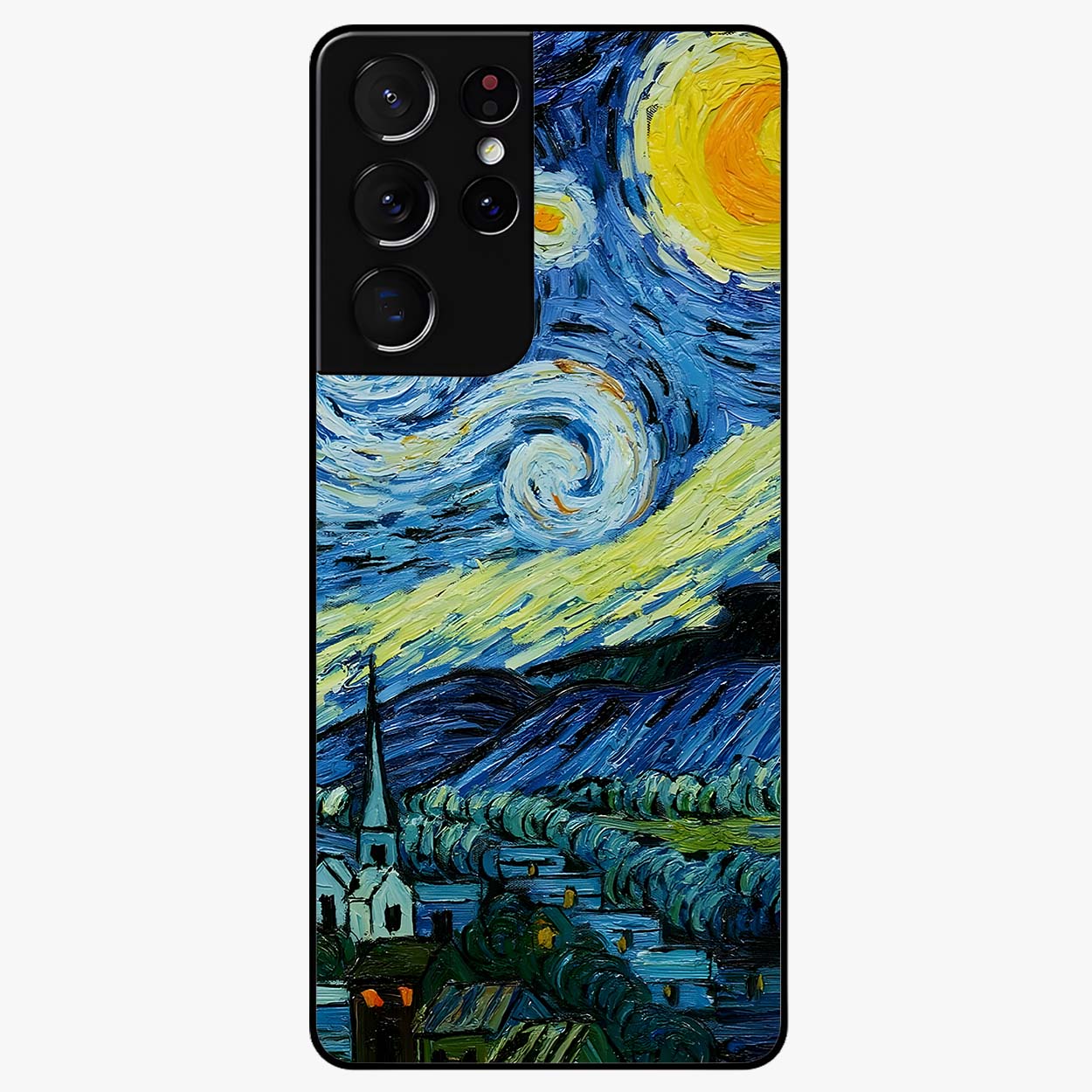 Van Gogh Art Glass Case showing flat back view with classic painterly artwork inspired by Van Gogh style and glossy glass finish.